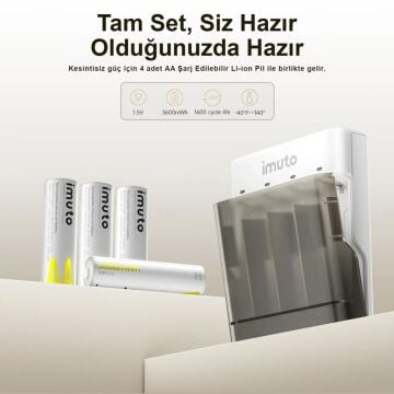 Imuto 3600mWh AA Şarj Edilebilir Pil + Power Case Şarj Kiti (4’lü Paket)