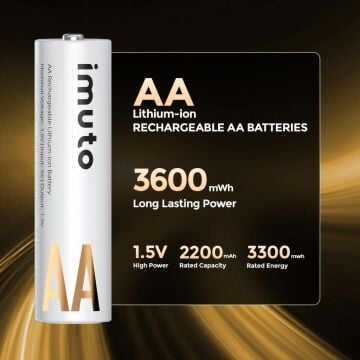 Imuto 3600mWh AA Şarj Edilebilir Lityum Pil (4’lü Paket)