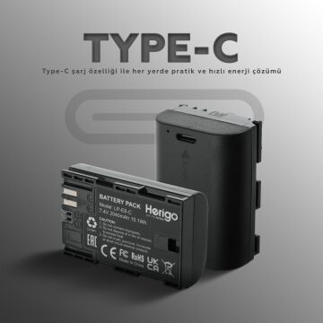 Herigo LP-E6-C 2040mAh Type-C Şarjlı Batarya (LP-E6 Uyumlu)
