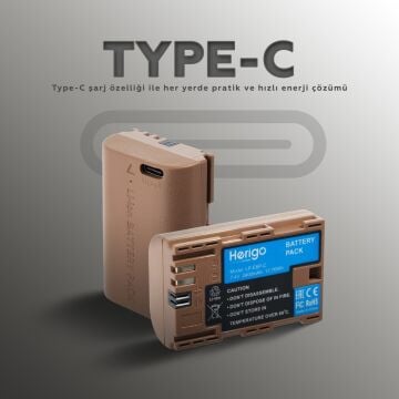 Herigo LP-E6P-C 2400mAh Type-C Şarjlı Batarya (LP-E6 Uyumlu)