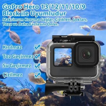 Sanger Hero 9-10-11-12-13 Uyumlu 30M Su Geçirmez Sualtı Housing Kılıfı