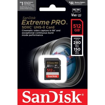 SanDisk Extreme PRO 512GB V60 280MB/s UHS-II SDXC Hafıza Kartı - SDSDXEP-512G-GN4IN