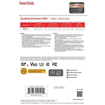 SanDisk Extreme PRO 512GB V60 280MB/s UHS-II SDXC Hafıza Kartı - SDSDXEP-512G-GN4IN