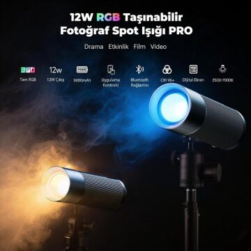 Photoolex Zoom Light Pro 12W RGB LED Spotlight Gobo Fotoğraf Işığı - TF-LS-083FS-G-PL