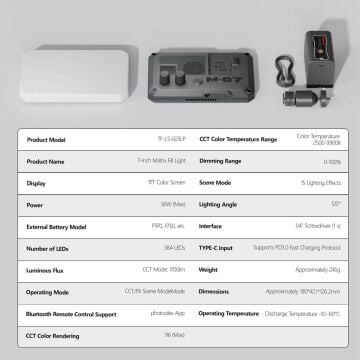 Photoolex Matrix 7 RGB 7 İnç 36W Profesyonel Video Fotoğraf ve Canlı Yayın LED Panel Işık - LS-174-01