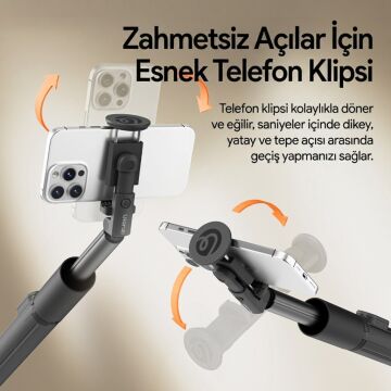 Ulanzi MT86 Otomatik Açılır Telefon Tripodu Selfie Çubuğu Beyaz - S094