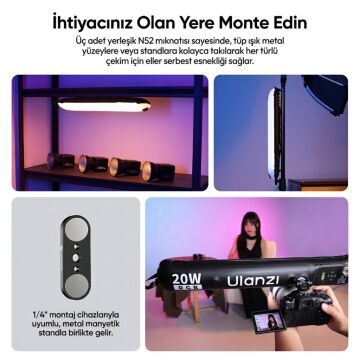 Ulanzi UA20C 20W RGB Şişirilebilir Manyetik LED Tüp Işık - L234