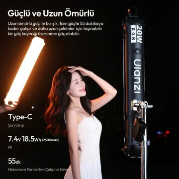 Ulanzi UA20C 20W RGB Şişirilebilir Manyetik LED Tüp Işık - L234