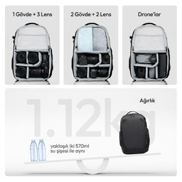 Ulanzi YY038 Urban Travel V2 22L Fotoğraf Makinesi Sırt Çantası Siyah - B222
