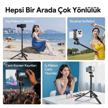 Ulanzi MT-44 149cm 2si 1 Arada Hızlı Açılır Selfie Çubuğu Tripod Telefon Kamera Uyumlu - 2502E