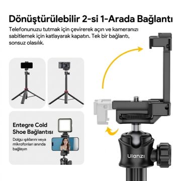 Ulanzi MT-44 149cm 2si 1 Arada Hızlı Açılır Selfie Çubuğu Tripod Telefon Kamera Uyumlu - 2502E