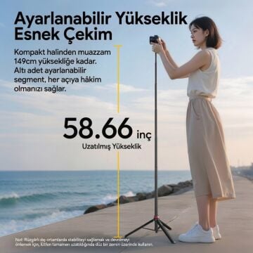 Ulanzi MT-44 149cm 2si 1 Arada Hızlı Açılır Selfie Çubuğu Tripod Telefon Kamera Uyumlu - 2502E