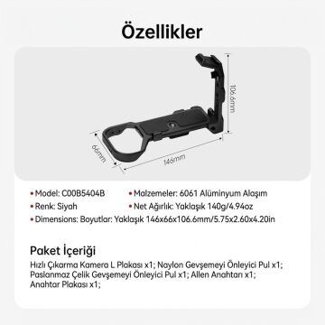 FALCAM F22 F38 F50 Quick Release Kamera L Bracket R5 II R5 R5C R6 R6 II R6 III Uyumlu Siyah - C00B5404B