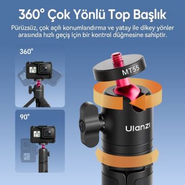 Ulanzi MT55 SnapGo 4 in 1 Mini Selfie Stick Tripod Telefon ve Aksiyon Kamera Uyumlu - T165