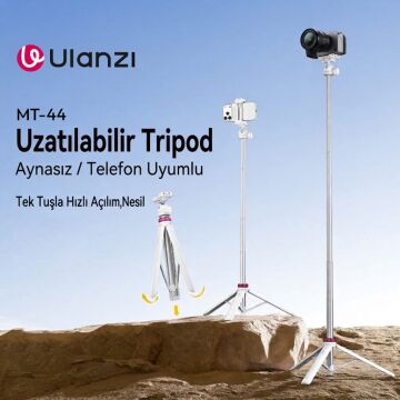 Ulanzi MT-44 149cm 2si 1 Arada Hızlı Açılır Selfie Çubuğu Tripod Telefon Kamera Uyumlu Beyaz - 2503E