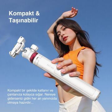 Ulanzi MT-44 149cm 2si 1 Arada Hızlı Açılır Selfie Çubuğu Tripod Telefon Kamera Uyumlu Beyaz - 2503E
