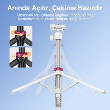 Ulanzi MT-44 149cm 2si 1 Arada Hızlı Açılır Selfie Çubuğu Tripod Telefon Kamera Uyumlu Beyaz - 2503E