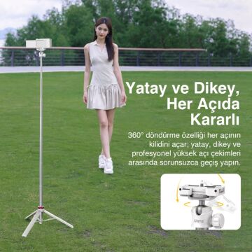 Ulanzi MT-44 149cm 2si 1 Arada Hızlı Açılır Selfie Çubuğu Tripod Telefon Kamera Uyumlu Beyaz - 2503E