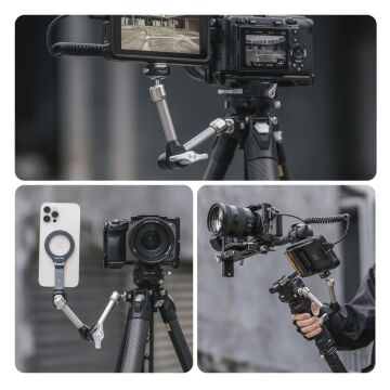 FALCAM F22 Quick Release 7 Inch 360° Çift Ball Head Metal Extension Magic Arm Gri - 2974B