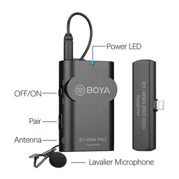 Boya BY-WM4 PRO-K3 Telefon Üzerine Takılan Küçük Alıcılı Kablosuz Yaka Mikrofonu