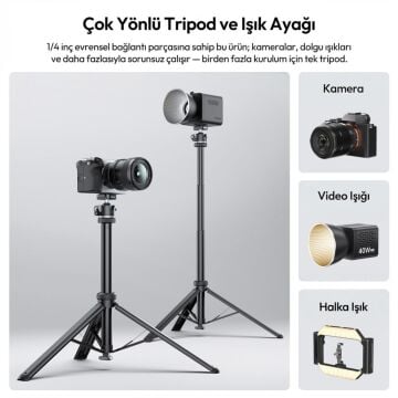 Ulanzi MT93 160cm Otomatik Açılır Uka Ball Head Quick Release Alüminyum Tripod - T202