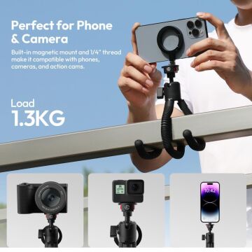Ulanzi MT30 Mıknatıslı Karabinalı Esnek Tripod T137 - Siyah