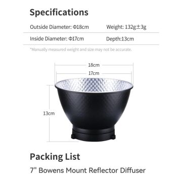 Ulanzi HT002 7 inç Standart Bowens Tipi Işık Reflektör ve Difüzör - L008
