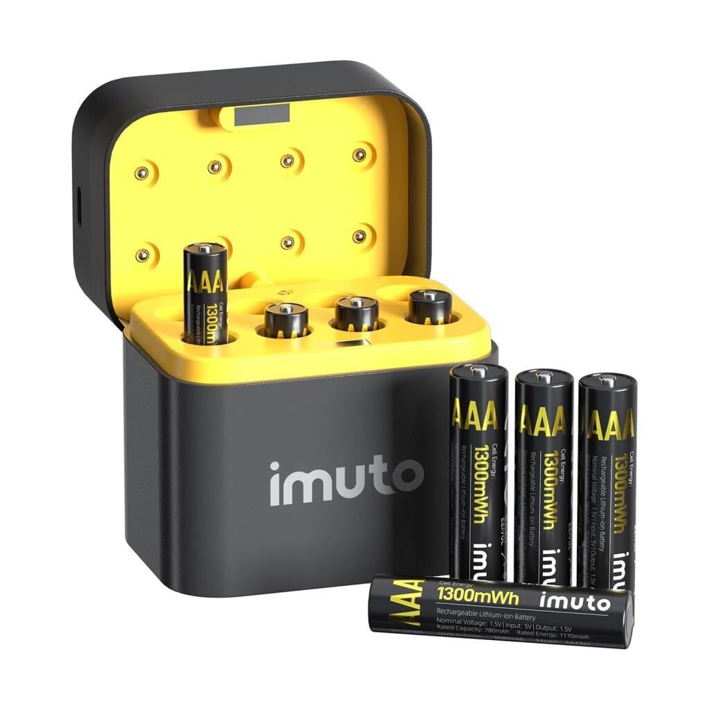 Imuto 1300 mWh AAA Lityum Şarjlı Pil Seti (8’li) + 8 Yuvalı Şarj Ünitesi
