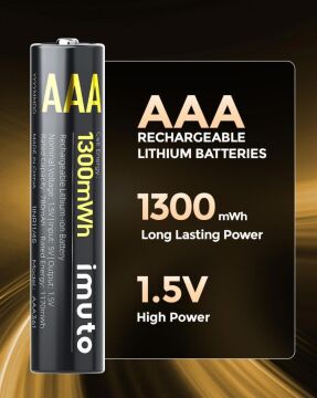 Imuto 1300 mWh AAA Lityum Şarjlı Pil Seti (8’li) + 8 Yuvalı Şarj Ünitesi