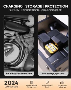 Imuto 3600 mWh AA Lityum Şarjlı Pil Seti (8’li) + 8 Yuvalı Şarj Ünitesi