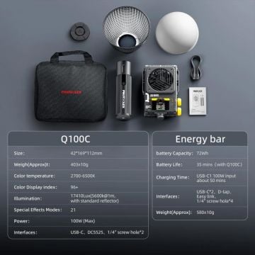 PHOTOOLEX Q100C 100W RGB COB LED Işık - Q100C-RGBCOB