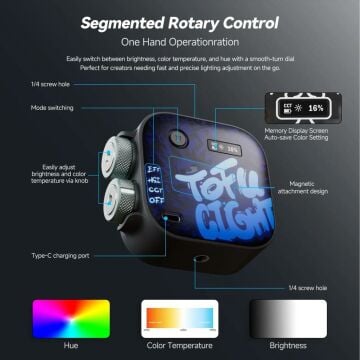 PHOTOOLEX Black Samurai TOFU RGB LED Video Işığı - TOFU-BS
