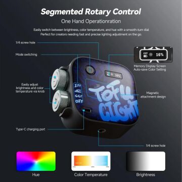 PHOTOOLEX Black Samurai TOFU RGB LED Video Işığı - TOFU-BS